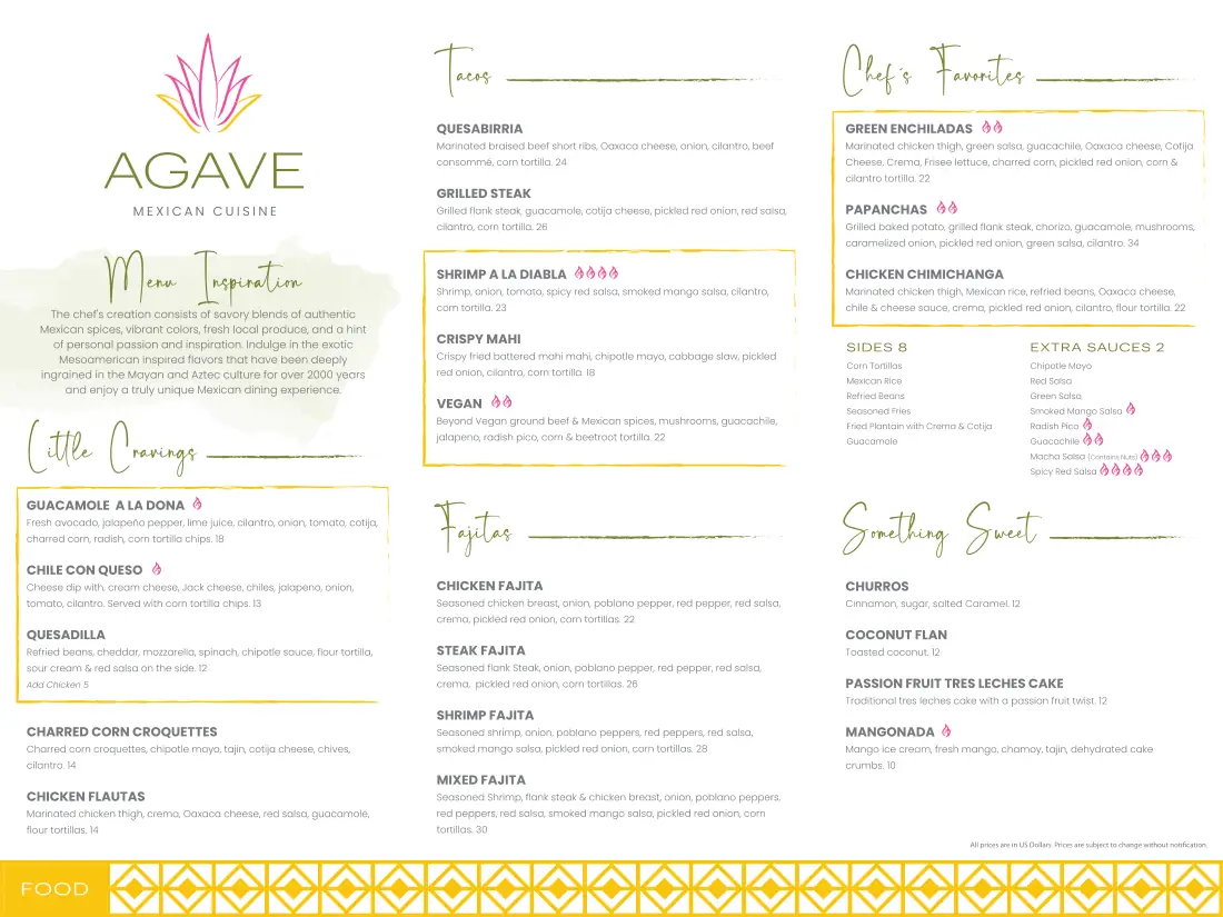 Agave Mexican Cuisine menú
