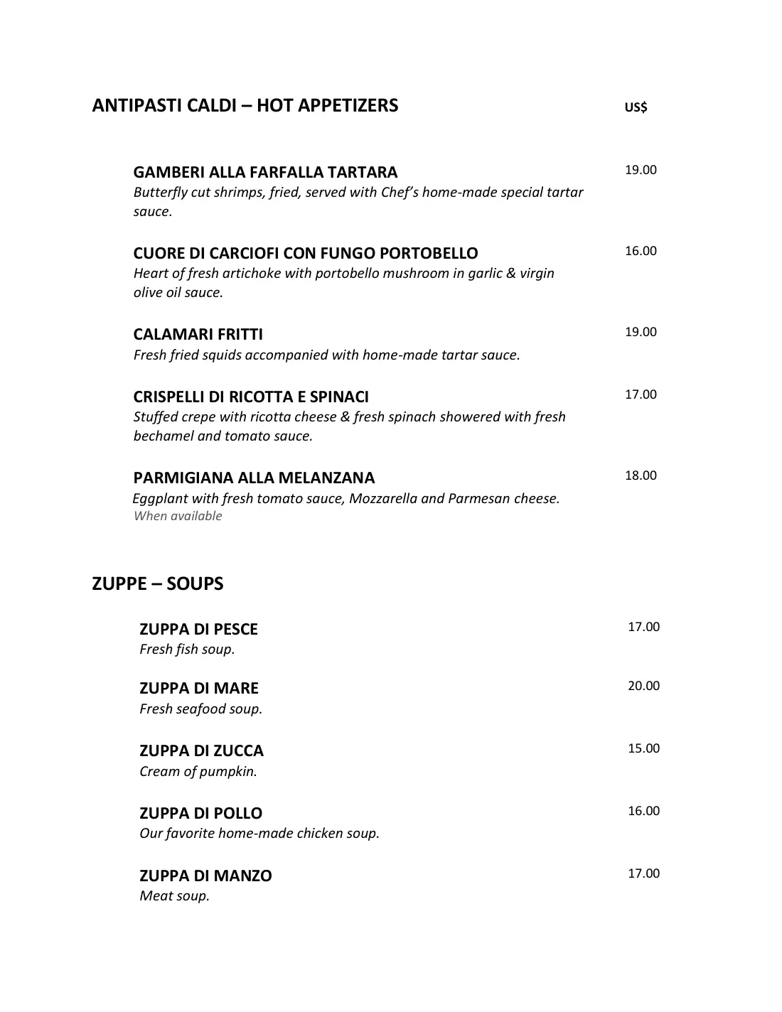Agrigento Ristorante Italiano menú