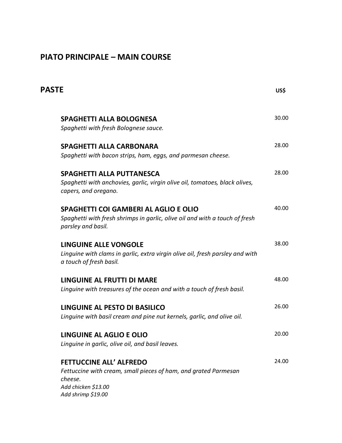 Agrigento Ristorante Italiano menú