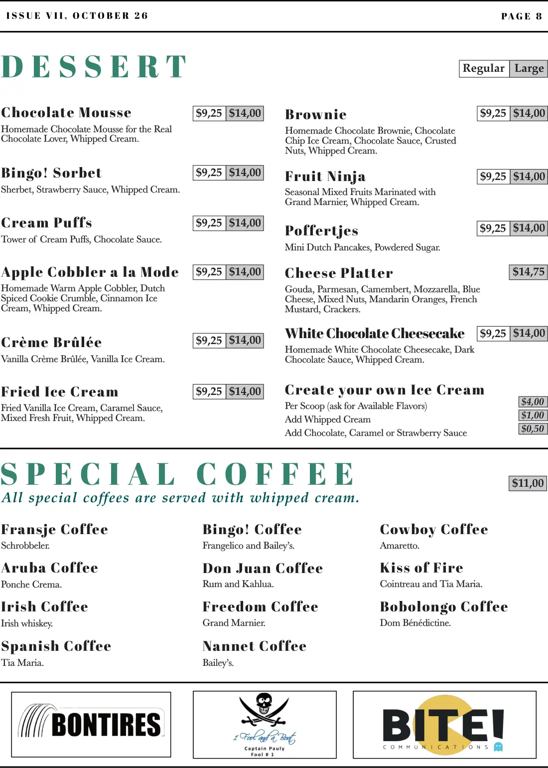 Bingo Cafe and Restaurant menú