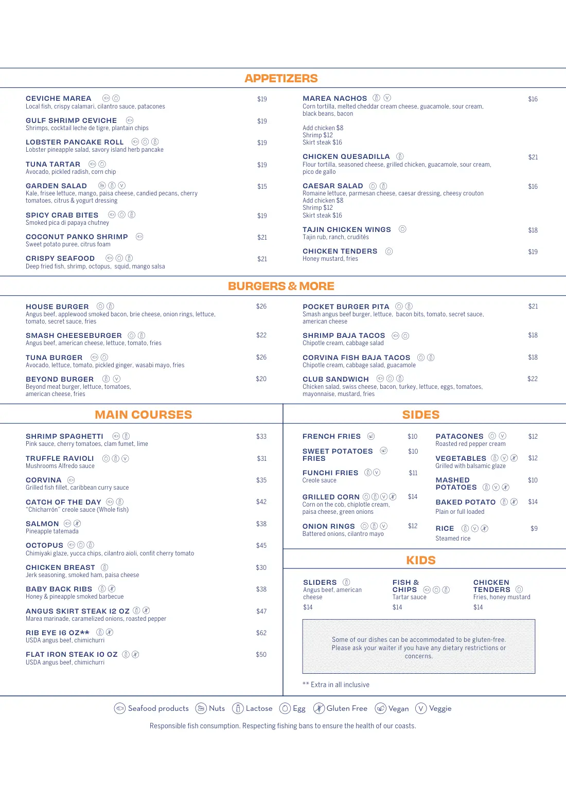 Marea Caribbean Fusion menu