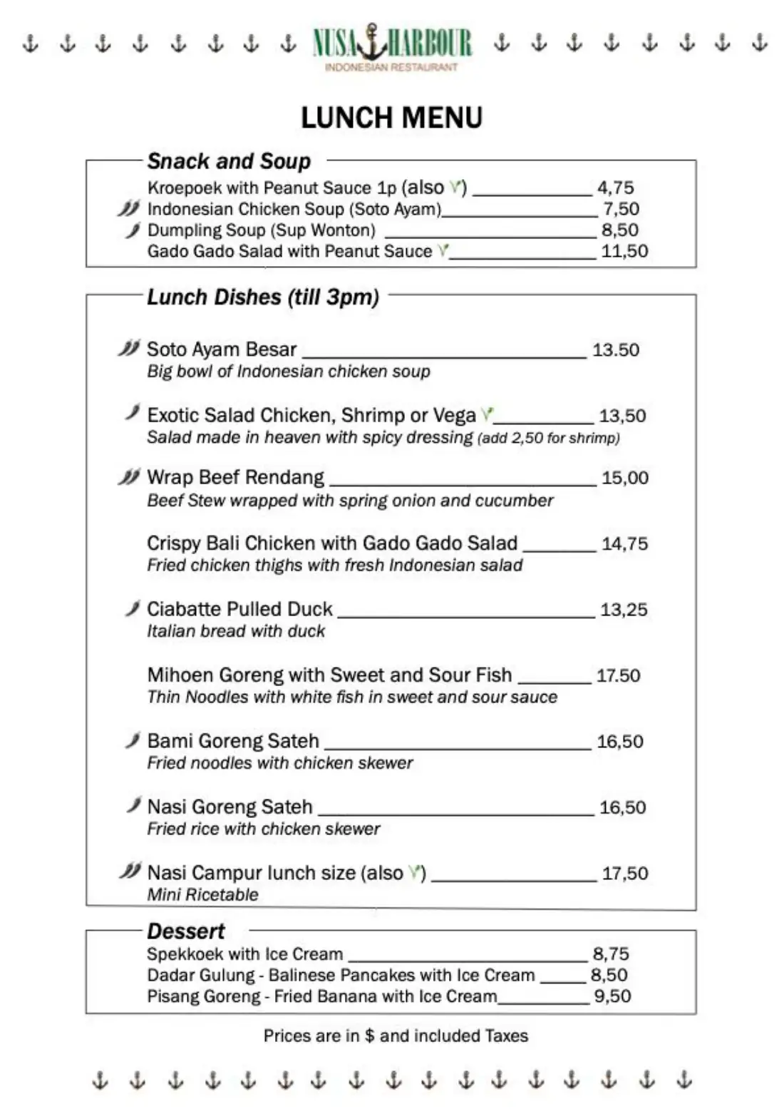 Nusa menu
