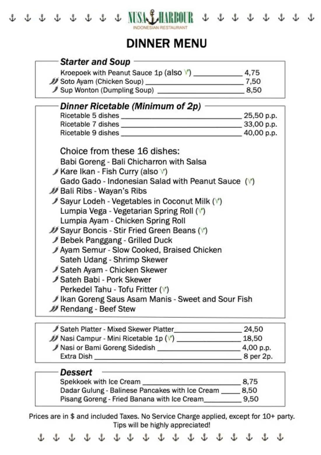 Nusa menu