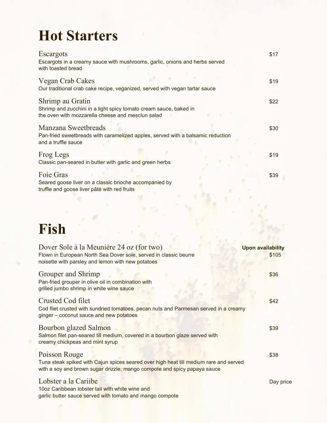 Restaurante Papillon cardápio