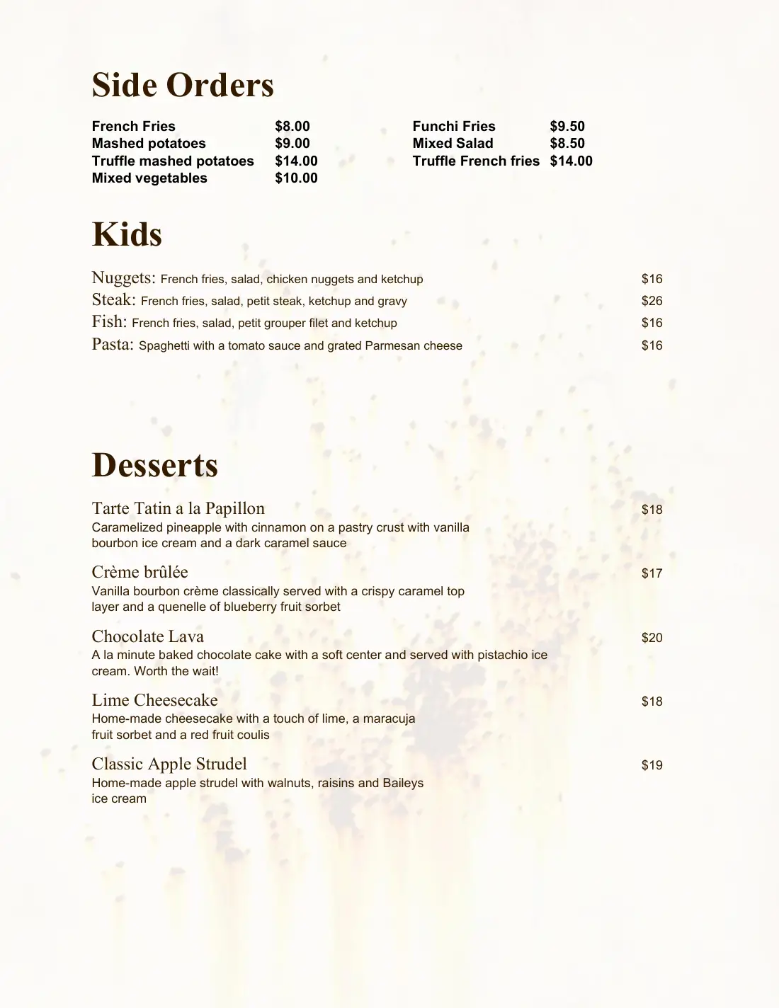 Restaurante Papillon cardápio